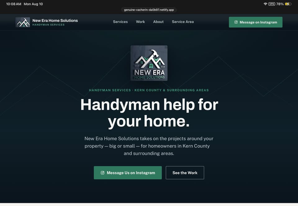 New Era Home Solutions homepage — handyman services website built by Dominion